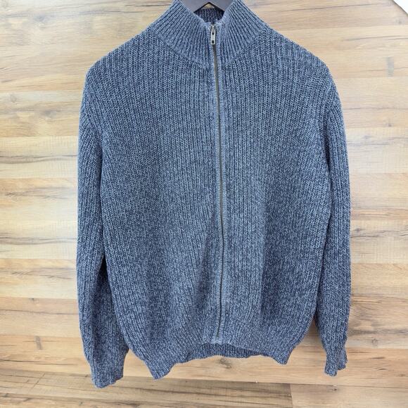 L.L. Bean Other - L.L. Bean Heavy Cotton Knit Full Zip Grey Blue Sweater Men's Size M-Reg